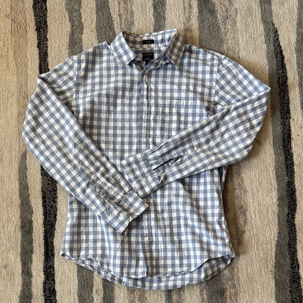 JCrew Blue and White Checkered Men's Shirt